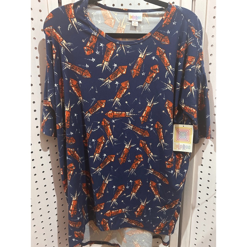 LuLaRoe Fireworks Print Navy Blue Short Sleeve T Shirt Top Size XS